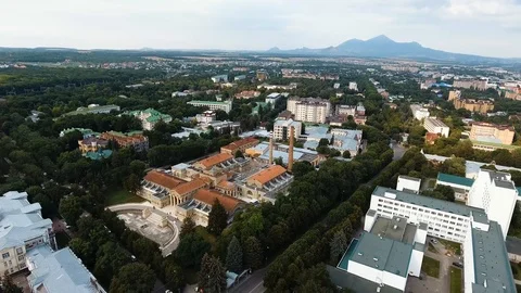 Aerial view from drone of Mud baths in Essentuki Caucasus region Russia Stock Footage 101945443
