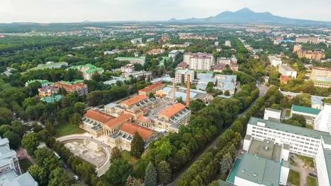Aerial view from drone of Mud baths in Essentuki Caucasus region Russia Stock Photos