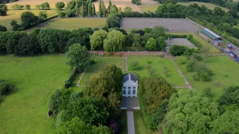 Aerial view from the drone on the on the narrow passageway leading to a small Stock Footage 201782526