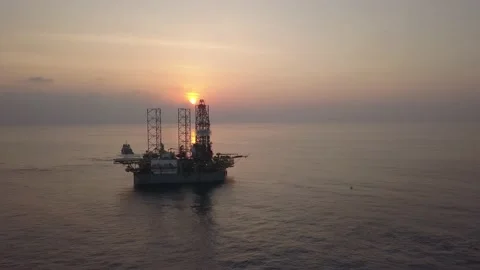 Aerial view from a drone of an offshore jack up rig Stock Footage 155658086