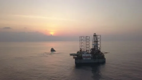 Aerial view from a drone of an offshore jack up rig Stock Footage 155658096