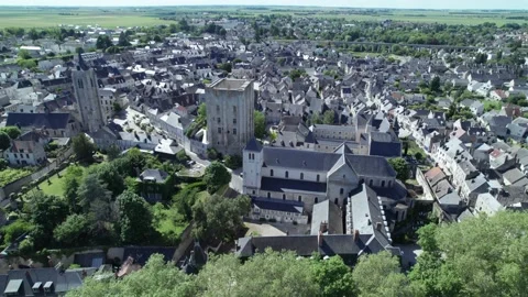 Aerial view by drone of old city of Beaugency in france, peacefull village Stockbeeldmateriaal 166310765