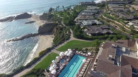 Aerial view from drone of Orange County city of Laguna Beach fly over Stock Footage 73719051