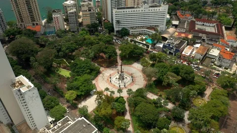 Aerial View - Drone orbiting statue in square - Salvador - Bahia - Brazil Video stock 127236536
