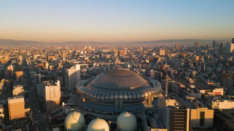Aerial view drone of osaka dome stadium at sunrise nishi ku district Stock Footage 281552255