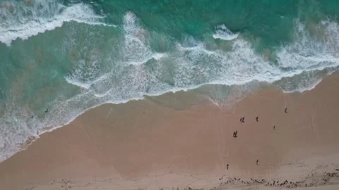 Aerial view drone over beach sea. Beautiful sea waves. Beach sand and amazing Stock Footage 244359214