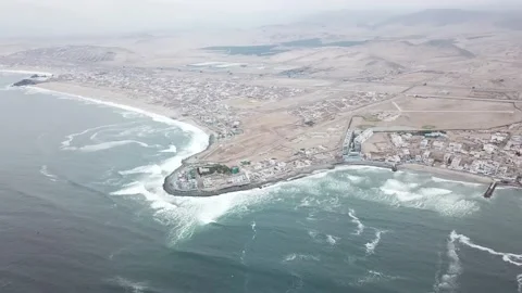 Aerial view with drone panning the district of san bartolo in lima, peru Stock Footage 143379199