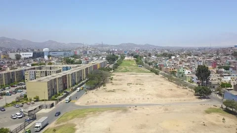 Aerial view with drone rising in a large park from land 動画素材 150307537