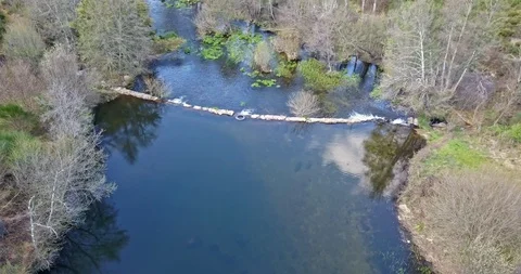 Aerial view by drone, with river landscape, Vouga river on valley Stock Footage 106190714