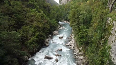 Aerial view from a drone on a river in the mountains. Stock Footage 169653737