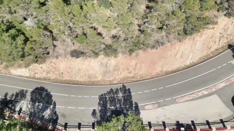 Aerial view from drone of road between green trees, 4K Stock Footage 266937434