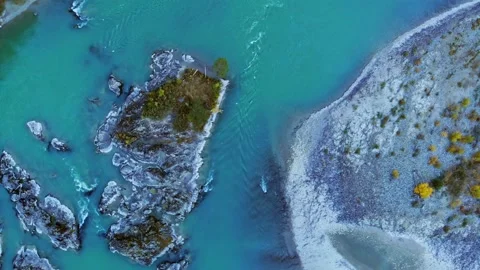 Aerial view of the drone on the road, forest, mountains river. Altay. Russia Video stock 140251791
