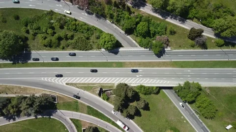 Aerial view from a drone to a road junction in the city Stock Footage 193991178