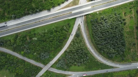 Aerial view from a drone to a road junction in the city Stock Footage 196941912
