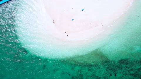 Aerial view of drone, Scene of Top view of White beach sand in summer day, Seawa Stock-Footage 143753707
