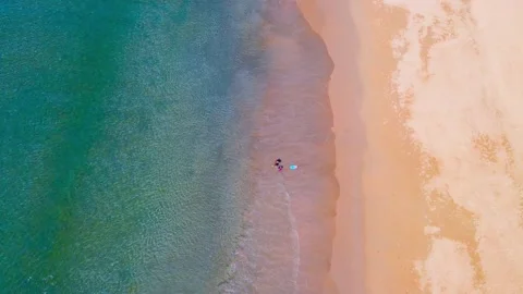 Aerial view of drone. Scene of top view beach and seawater on sandy beach in sum 스톡 동영상 146734204