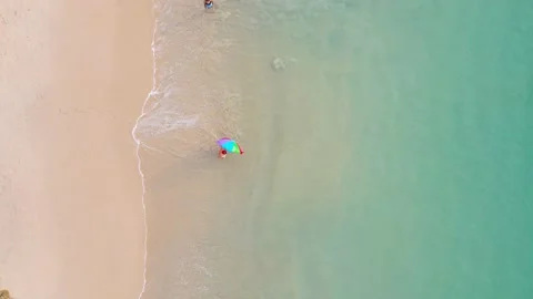 Aerial view of drone. Scene of Top view beach sand and sea water clear. Sea wate Stockbeeldmateriaal 149497613