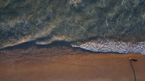 Aerial view of drone. Scene of top view beach and seawater on sandy beach i.. Stock Footage 233795367