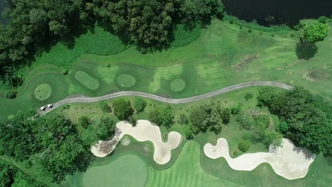 Aerial view drone shot of golf course Stock Footage 94444858