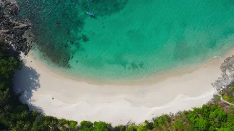Aerial view drone shot view of Coconut palm trees Top-down view. Green palm tree Stockbeeldmateriaal 151019935