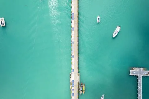 Aerial View Drone shot of Yacht and sailboat parking in marina, Transportat.. Stock Photos