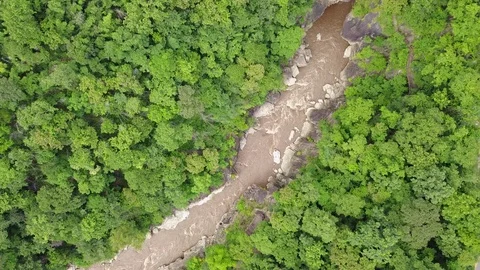 An aerial view from a drone of a small river in Thailand Stock Footage 81189168