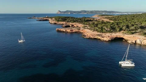 Aerial view from drone of a stunning beach in Ibiza Cala Comte beach Baleares Stock Footage 201196845