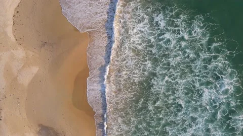 Aerial view of drone. Sunsets over sea. Beautiful sea waves. Beach sand and amaz Video stock 143007593