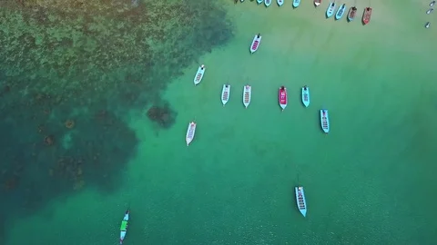 Aerial view from the drone on the taxi boats Stock Footage