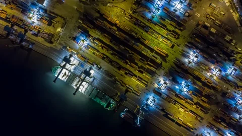 Aerial view drone time-lapse or hyperlapse over industrial port in Bangkok. Stock Footage 109044379