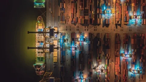 Aerial view drone time-lapse or hyper-lapse over industrial port in Bangkok. Stock Footage 109145743