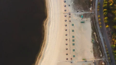 Aerial view from drone top view. Aerial view over autumn beach Stock Footage 118011176