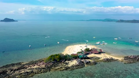 Aerial view of drone, Top view of Mini Island Turquoise Sea and White beach sand Stockbeeldmateriaal 147517124