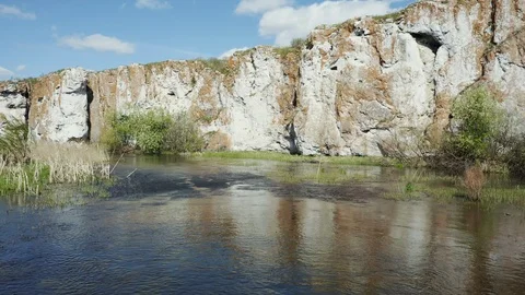 Aerial view; drone tripod mode over the beautiful river canyon Stock Footage 109330980