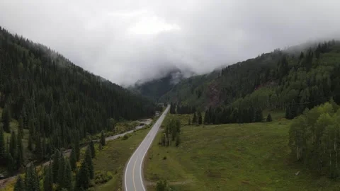Aerial View of Drone Vertical Takeoff Over Red Mountain Pass Colorado Stock Footage 336504723