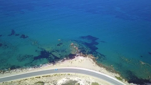 Aerial View: Drone video of beaches in Rhodes Mandriko, Rodos island Stock Footage 80581005