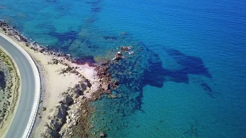 Aerial View: Drone video of beaches in Rhodes Mandriko, Rodos island Stock Footage 80581310