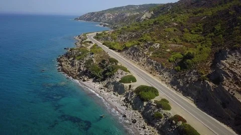 Aerial View: Drone video of beaches in Rhodes Mandriko, Rodos island Stock Footage 80581528