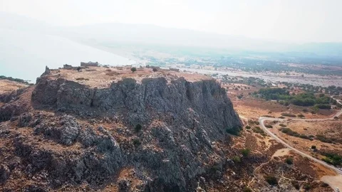 Aerial View: Drone video of iconic beach of Agathi and castle of Feraklos, Rodos Stock Footage