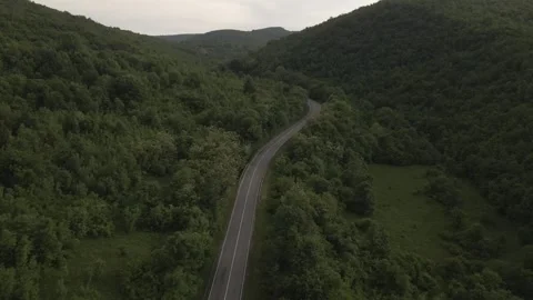 Aerial view drone view on automobile on the road trough the trees in mounta.. Stock-Footage 242197992