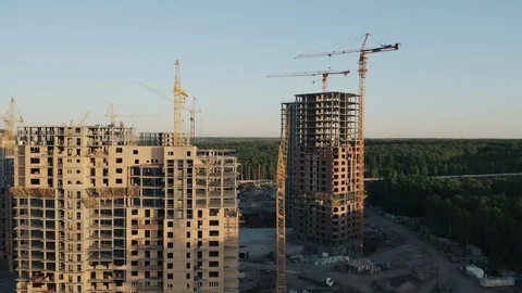 Aerial view; drone view of construction site near the forest Stock Footage 109326019