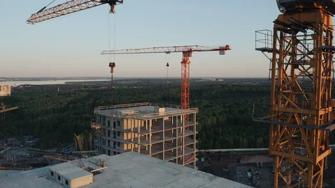 Aerial view; drone view of construction site near the forest Stock Footage 109326371