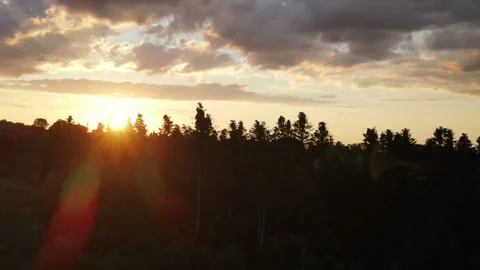 Aerial view drone view of silhouette beautiful mountains during amazing sunset Stock Footage 280377293