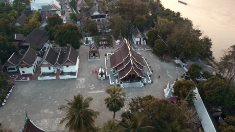 Aerial view by drone of Wat Xieng thong , Luang prabang, Laos PDR. Video stock 344308951