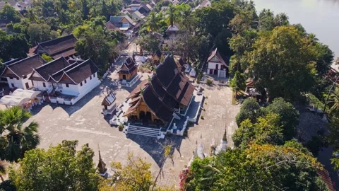 Aerial view by drone of Wat Xieng thong , Luang prabang, Laos PDR. Stock-Footage 344319989