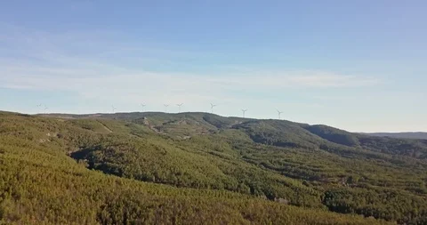 Aerial view, by drone, of a wind turbines on top of mountains Stock Footage 106096311