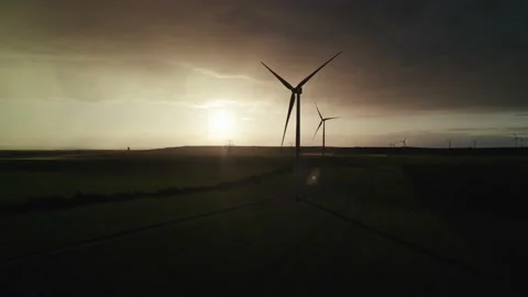 Aerial view by drone of a windmill during sunset Stockbeeldmateriaal 166310931