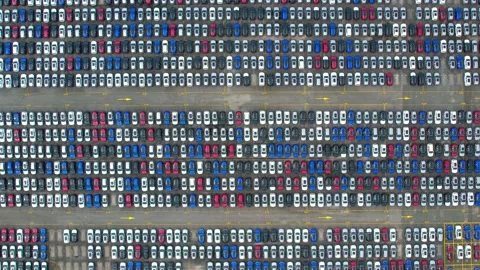 Aerial view from drones flying over a lot of cars Video stock 210793904