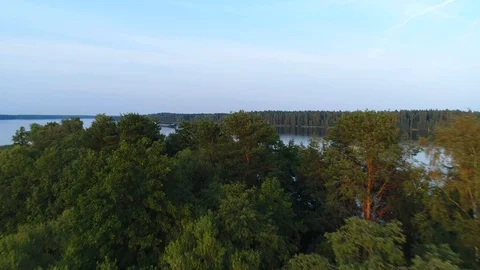 Aerial view. A dry cargo ship floating on a wide river. Stock Footage 97901928
