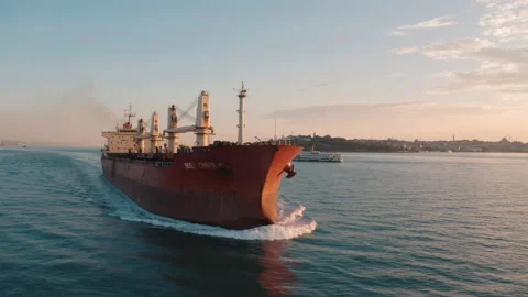 Aerial view of Dry cargo ship in Istanbul. 4K Footage in Turkey Stock Footage 137111463